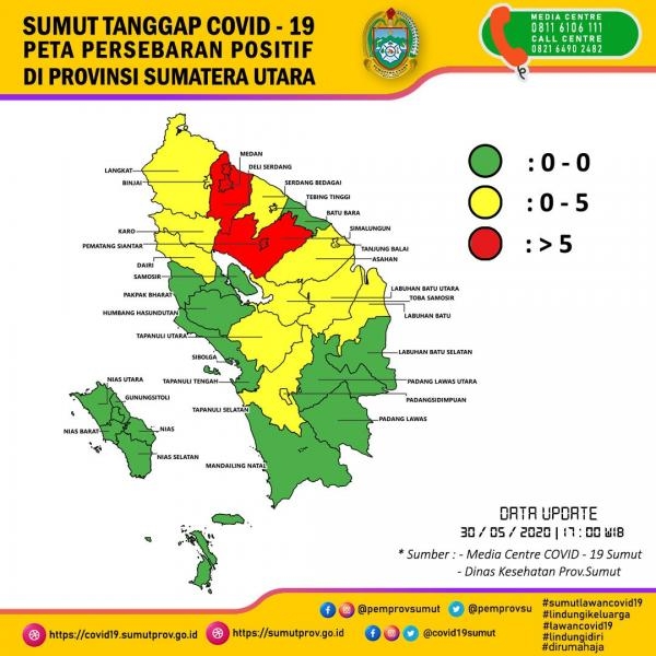 Peta Persebaran Positif di Provinsi Sumatera Utara 30 Mei 2020
